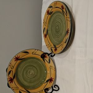 Pier 1 Imports ELIZABETH Set of 3 - 7.5" Salad Plates Hand Painted Stone…